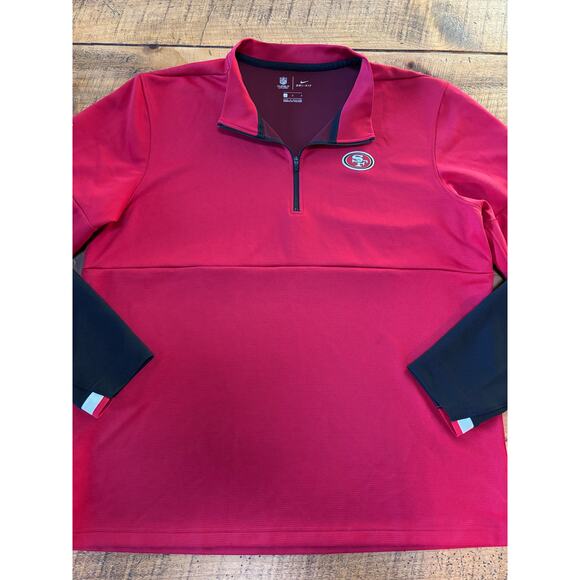 San Francisco 49ers Football NFL Red Nike On Field 1/4 Zip Pullover Logo Large - Picture 2 of 13